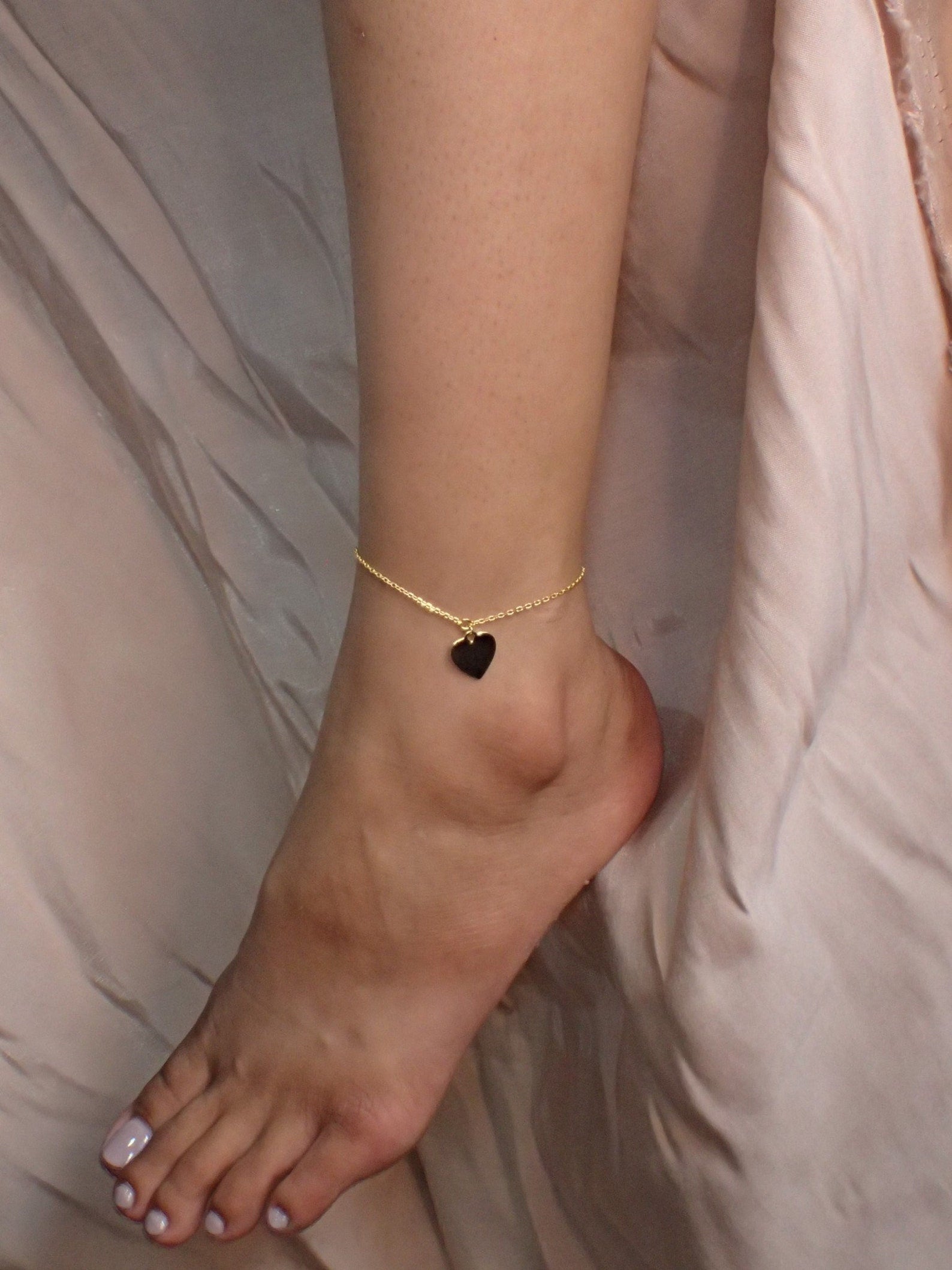Heart Anklet / Simple Heart Anklet Bracelet / Sterling Silver Layering Anklet / Gift for Her / Bridesmaid Gift